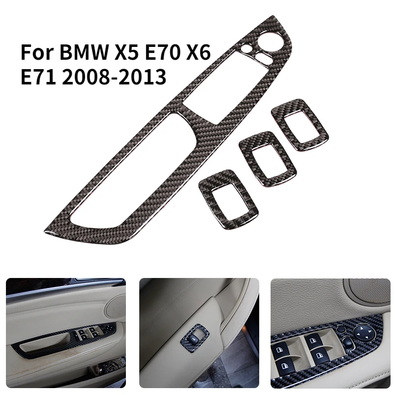 

LHD мягкое углеродное волокно для BMW X5 E70 X6 E71 2008-2013 автомобильные аксессуары 4 шт. Стикеры для интерьера стеклоподъемника Кнопка рамка отделка CE