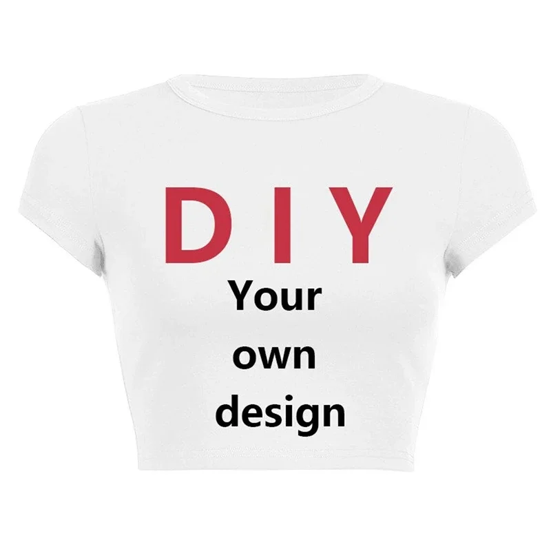 

Diy Your Own Design Print Pattern Customize Summer Short Sleeve O Neck Solid Color Cropped Navel Women Crop Tops Fashion T-Shirt