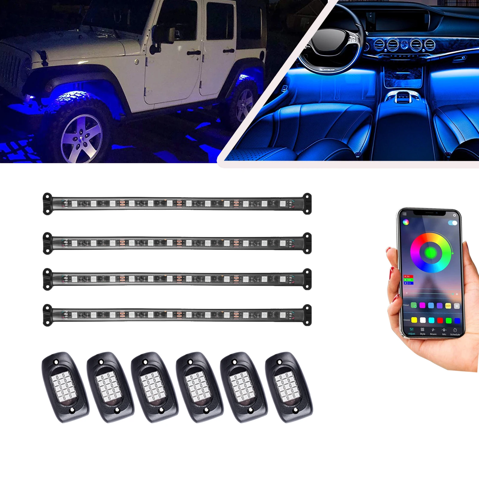 8 In 1 RGB LED Neon Rock Lights Bluetooth APP Control 10 in 1 Music Car Interior Light Decoration Ambient Lamp for OffRoad Truck
8 In 1 RGB LED Neon Rock Lights Bluetooth APP Control 10 in 1 Music Car Interior Light Decoration Ambient Lamp for OffRoad Truck