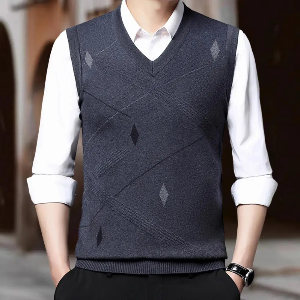 Men Fall Winter Vest Geometric Print V Neck Sleeveless Loose Knitted Thick Warm Soft Mid Length Applique Pullover Men Spring Swe
Men Fall Winter Vest Geometric Print V Neck Sleeveless Loose Knitted Thick Warm Soft Mid Length Applique Pullover Men Spring Swe