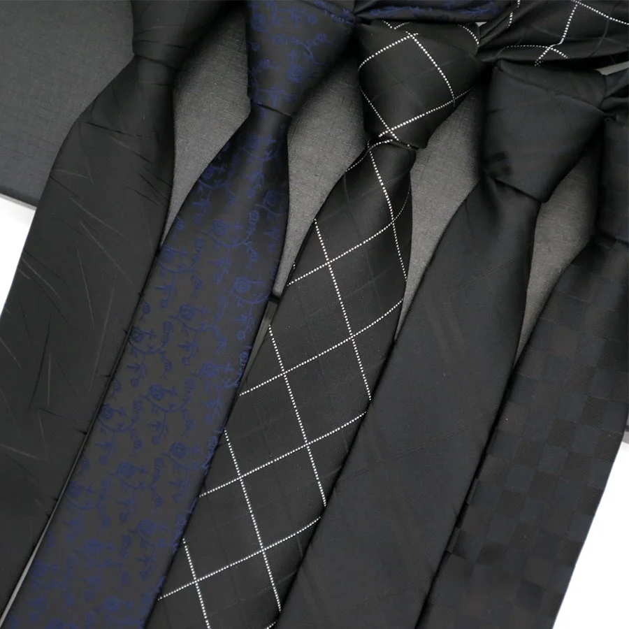 

Formal 6CM Man Skinny Ties Narrow Black Color Solid Stripes Plaid Neck Tie For Mens Wedding Business Party Slim Neckties