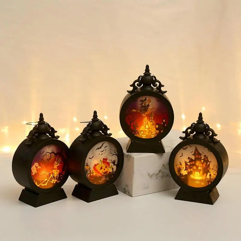 

Halloween Decorative Lamp Retro Jack-o-lantern Pumpkin Witch Simulated Flame LED Light For Home Halloween Party Decoration