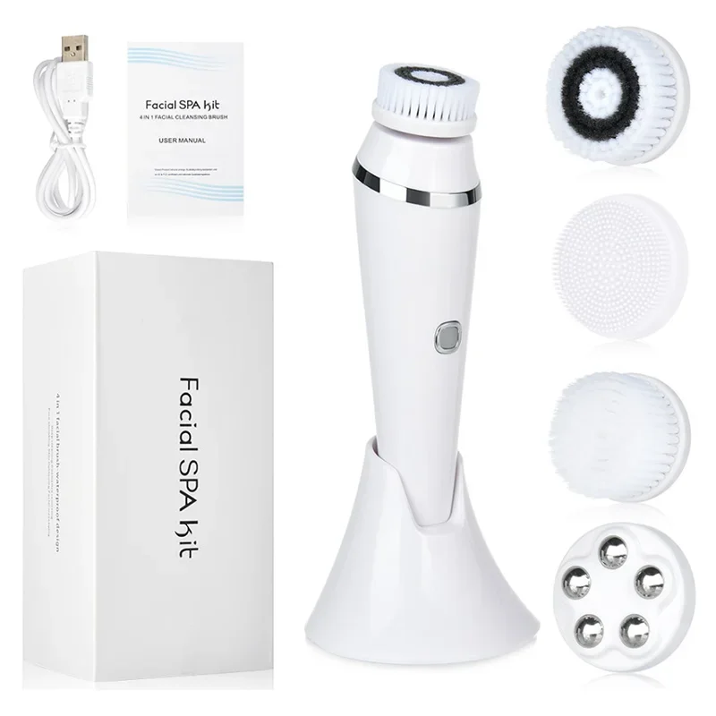 

4 in 1 Electric Facial Cleansing Brush with 4 Brush Heads 3 Modes Skincare Waterproof Wireless Facial Cleansing Device