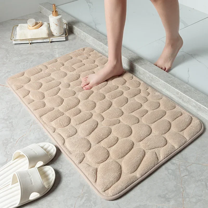 

Cobblestone Embossed Bathroom Bath Mat Coral Fleece Non-slip Carpet In Bathtub Floor Rug Shower Room Doormat Memory Foam Pad