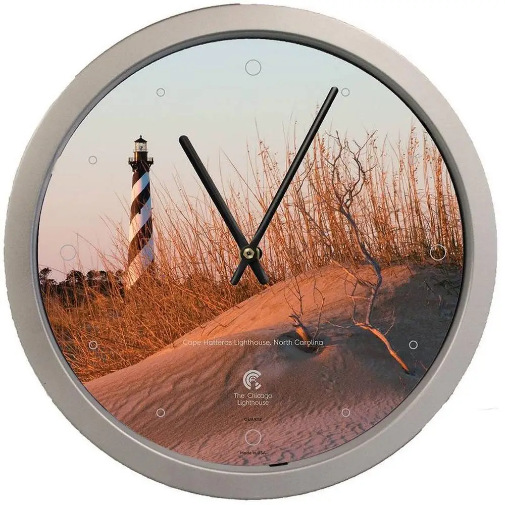 

Handmade 14.5" Cape Hatteras Lighthouse Contemporary Quartz Wall Clock Silver Benefit Blind Employment Without Battery Vivid