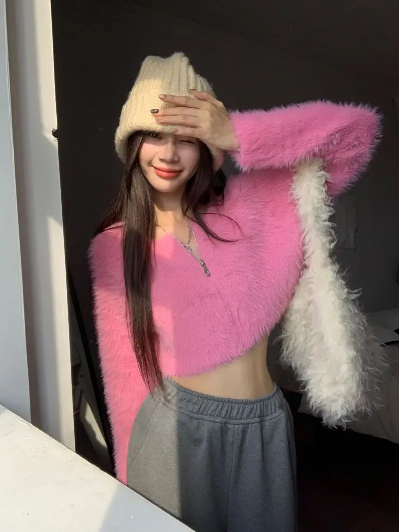 Korean Fashion Harajuku Zipper Knitted Sweater Pink Cardigan Casual All-match Jacket Top Y2K Streetwear Women Cropped Cardigan
Korean Fashion Harajuku Zipper Knitted Sweater Pink Cardigan Casual All-match Jacket Top Y2K Streetwear Women Cropped Cardigan