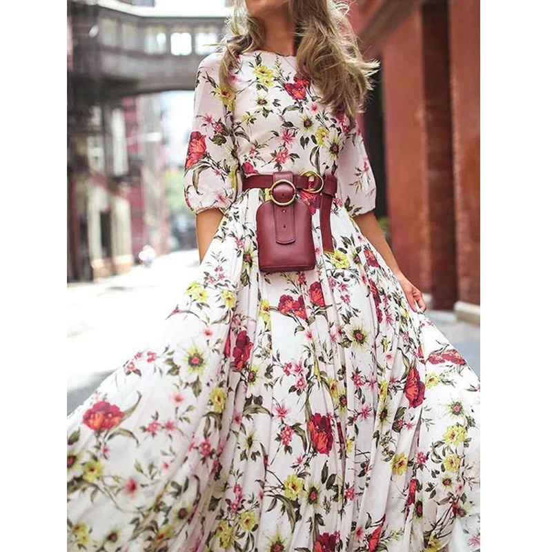 

Модное Свободное платье с цветочным принтом, летняя одежда, Повседневное платье с коротким рукавом, элегантное цветочное шифоновое богемное платье, женское платье 26661