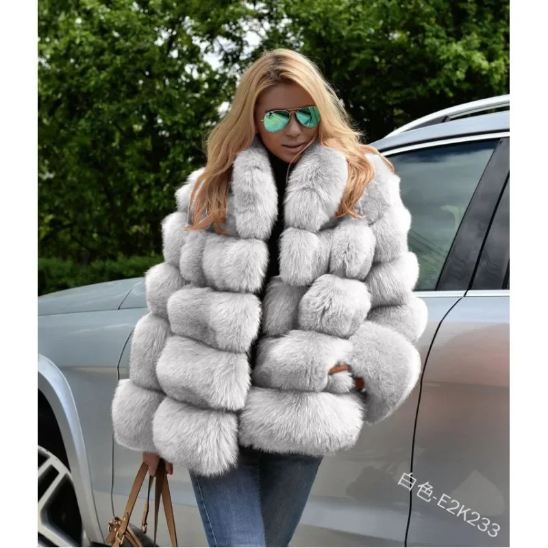 

Keep Warm Fashion Coat Fox Fur Y2K Fur Coat for Women Imitation Fur Long Sleeve Outwear Pockets Solid Color Casual Faux Fur