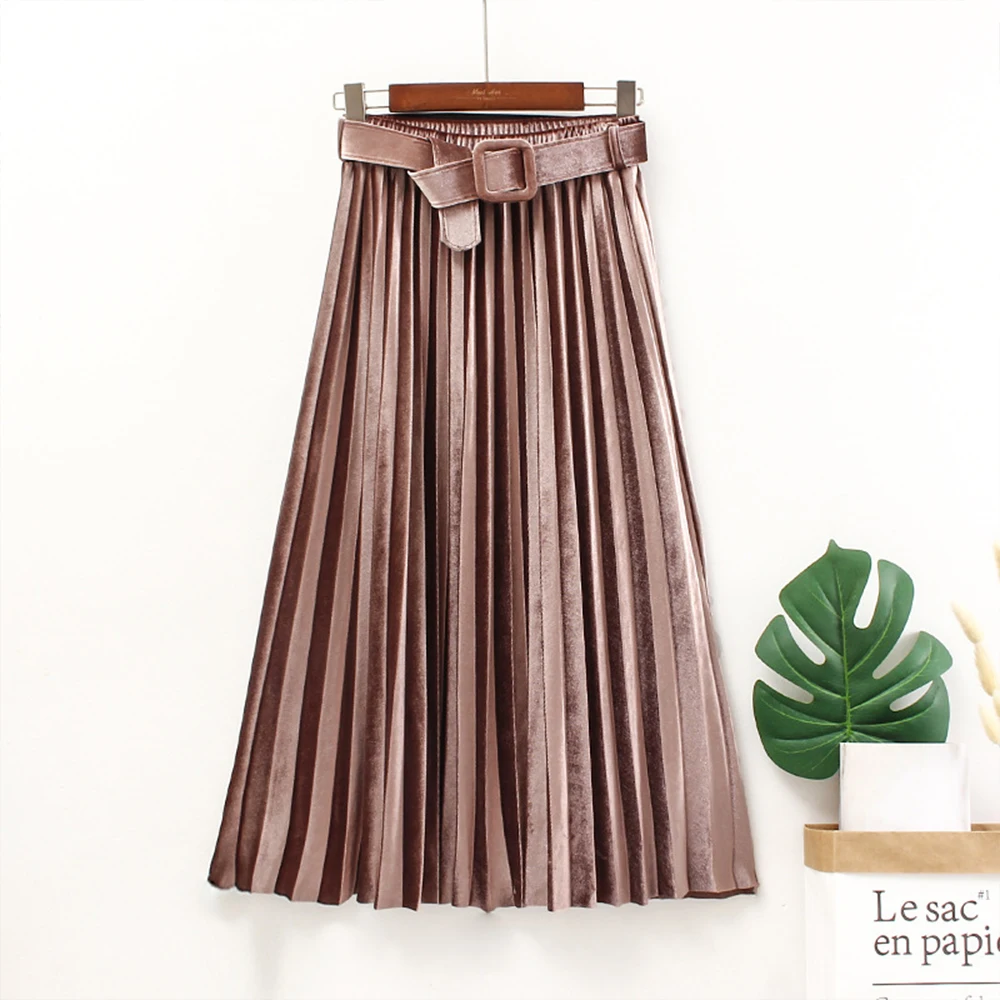 Women Winter Golden Velvet Skirts Ladies Spring Autumn High Waist Casual Midi-Calf Pleated Skirt With Belt All-match Jupe RS552
Women Winter Golden Velvet Skirts Ladies Spring Autumn High Waist Casual Midi-Calf Pleated Skirt With Belt All-match Jupe RS552
