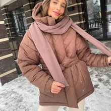Loose Casual Hooded Parkas Women Fashion Thick Coats Women Elegant Tie Belt Arygle Cotton Jackets Female Ladies
Loose Casual Hooded Parkas Women Fashion Thick Coats Women Elegant Tie Belt Arygle Cotton Jackets Female Ladies