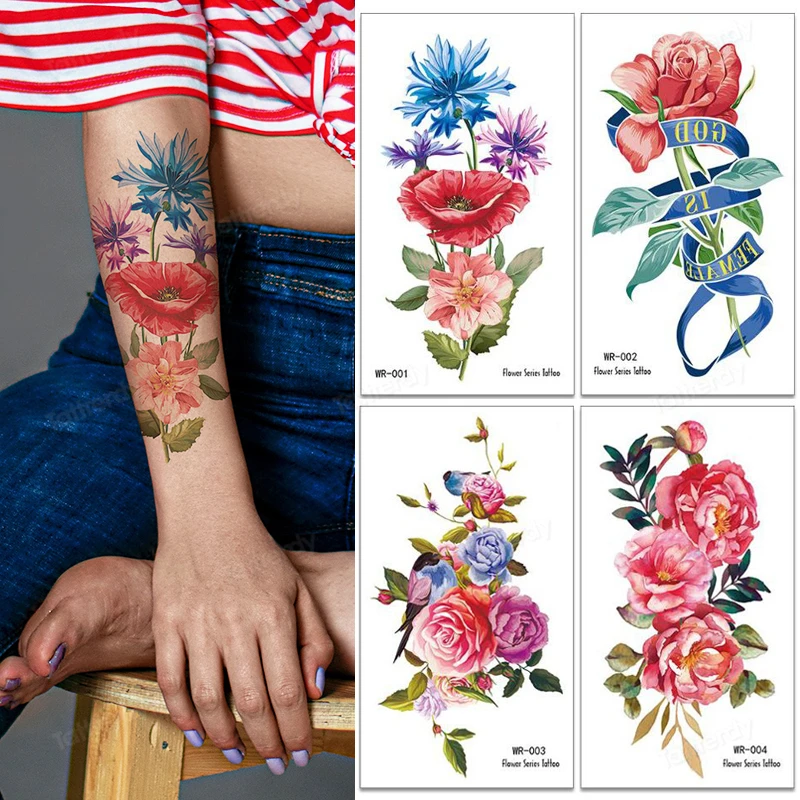 

Временные тату-наклейки с цветами розы, водостойкие рукава на руку, имитация татуировки, тату пиона для женщин, тату, тату, временной тату