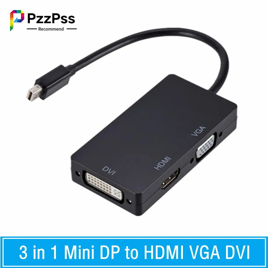 

PzzPss 3 in 1 Mini Displayport DP Male to DVI HDMI VGA Audio Female Adapter Display Port Cable Converter For Computer Projector