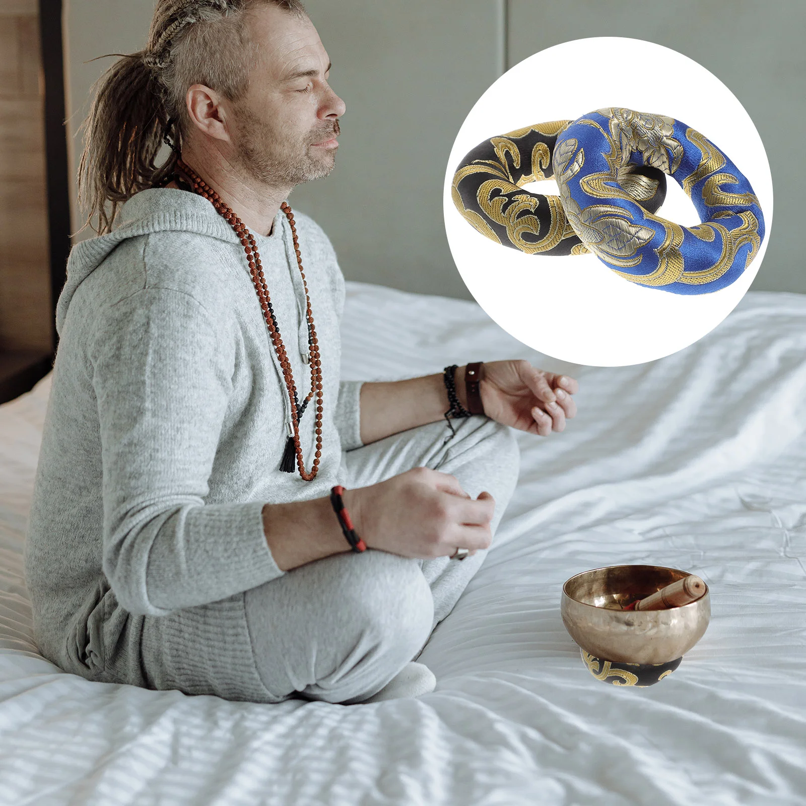 

Healifty Pillow Singing Bowl Tibetan Cushion Meditation Sound Mat Yoga Mindfulness Relaxation Prayer Holder Silk