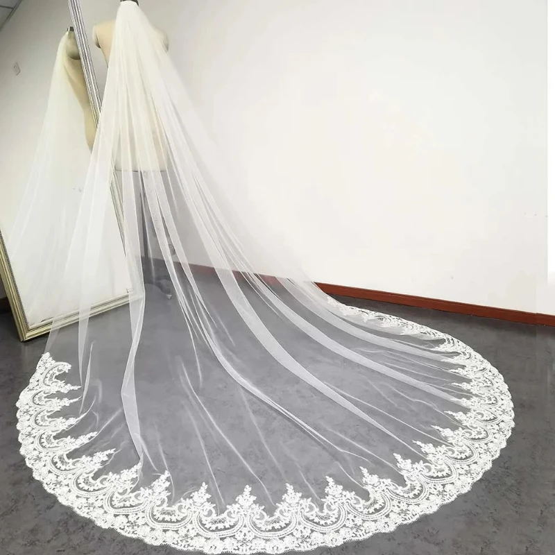 

Cathedral Long Wedding Veil with Comb One Tier 3M New White Ivory Bridal Veils 1 Layer Welon for Bride Wedding Accessories