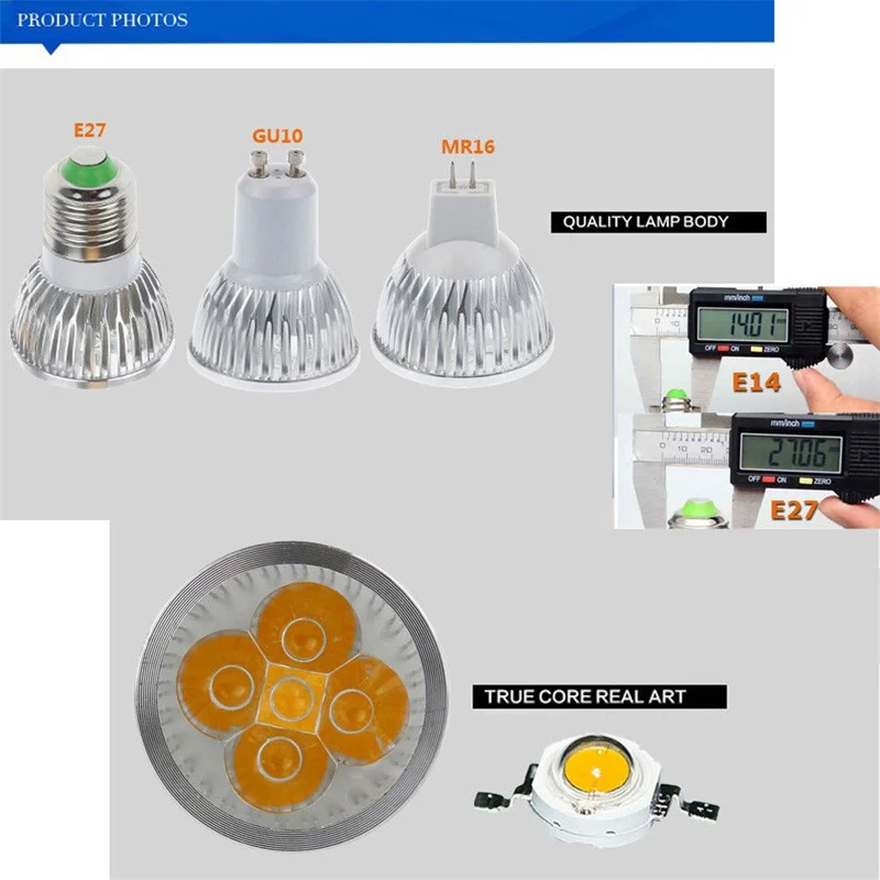 

Dimmable 9W 12W 15W GU10 MR16 E27 E14 LED Bulb 85-265V LED Lampada Led Spotlight Warm / Netural / Cold White LED lamp 110V 220V