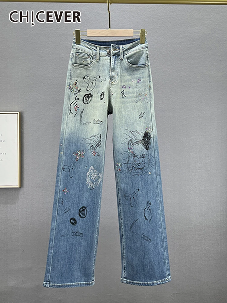 CHICEVER Printing Colorblock Denim Pants For Women High Waist Patchwork Diamonds Autumn Casual Loose Straight Trousers Female
CHICEVER Printing Colorblock Denim Pants For Women High Waist Patchwork Diamonds Autumn Casual Loose Straight Trousers Female