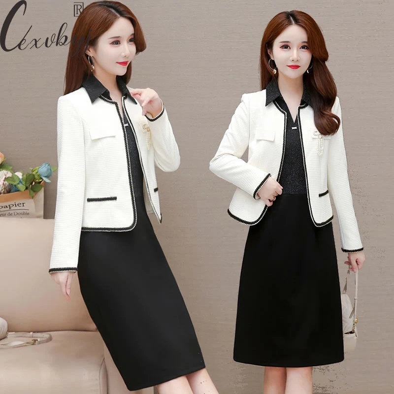 Office Lady Business Dress 2 Peice Suit Women Temperment Short Jacket+Polo Collar Bodycon Dress Plus Size Set Elegant Outfits
Office Lady Business Dress 2 Peice Suit Women Temperment Short Jacket+Polo Collar Bodycon Dress Plus Size Set Elegant Outfits