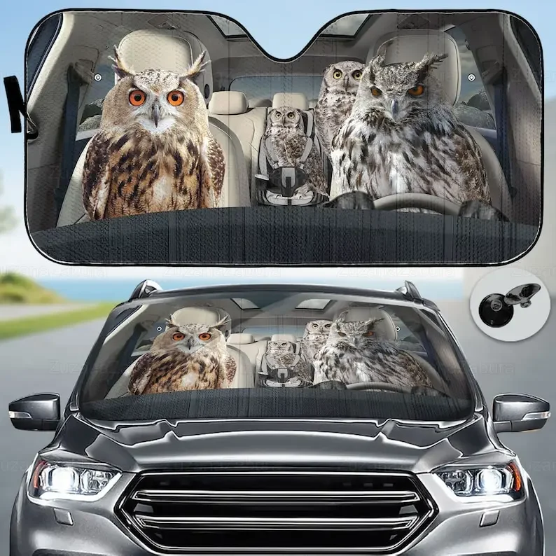 

Owl Family Car Sun Shade, Animal Car Sun Shade, Automobile Decoration, owl Windshield Sunshade, Sun Visor Wheel, Family Gifts