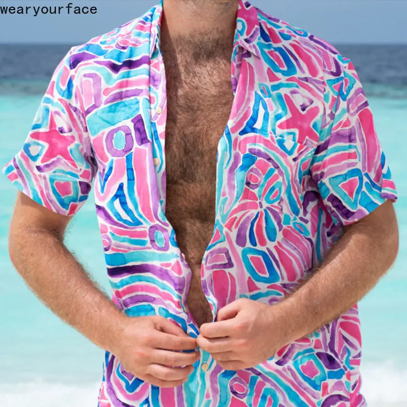 

Star Fish Dress Shirts Printed Hawaiian Shirt Geometry Graphics Buttons Short Sleeve Thin Streetwear Beach Casual Men Clothing