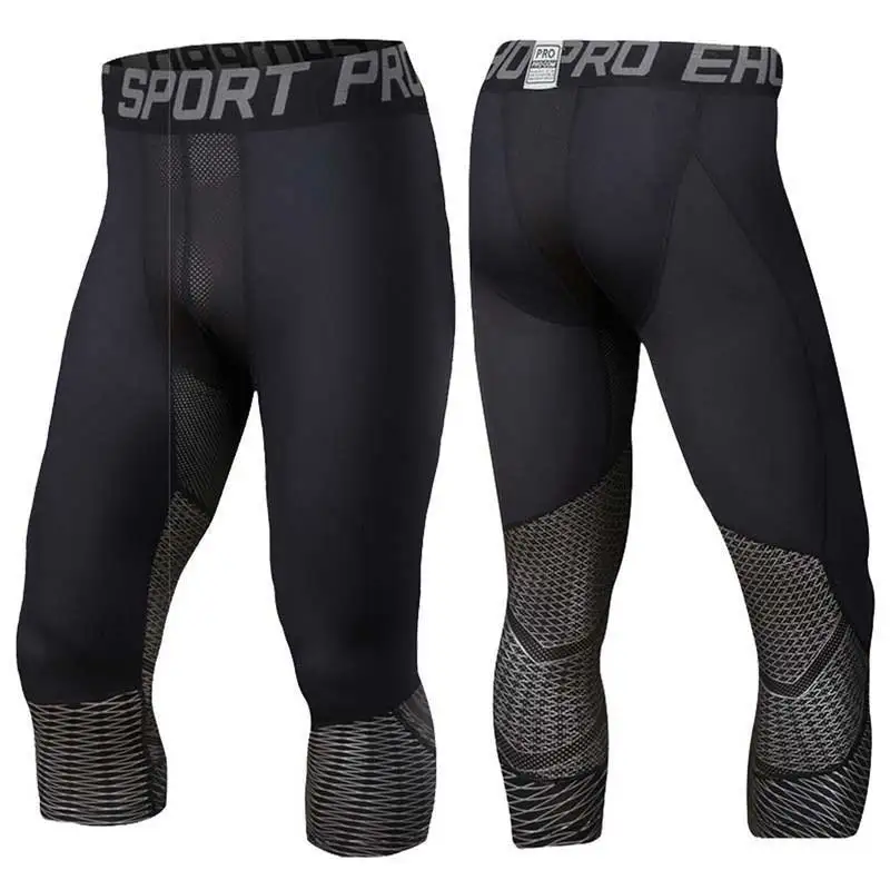 

Мужские компрессионные быстросохнущие укороченные колготки для бега, брюки-Капри, тренировочные штаны для йоги, тренировок в тренажерном зале, леггинсы, UX37