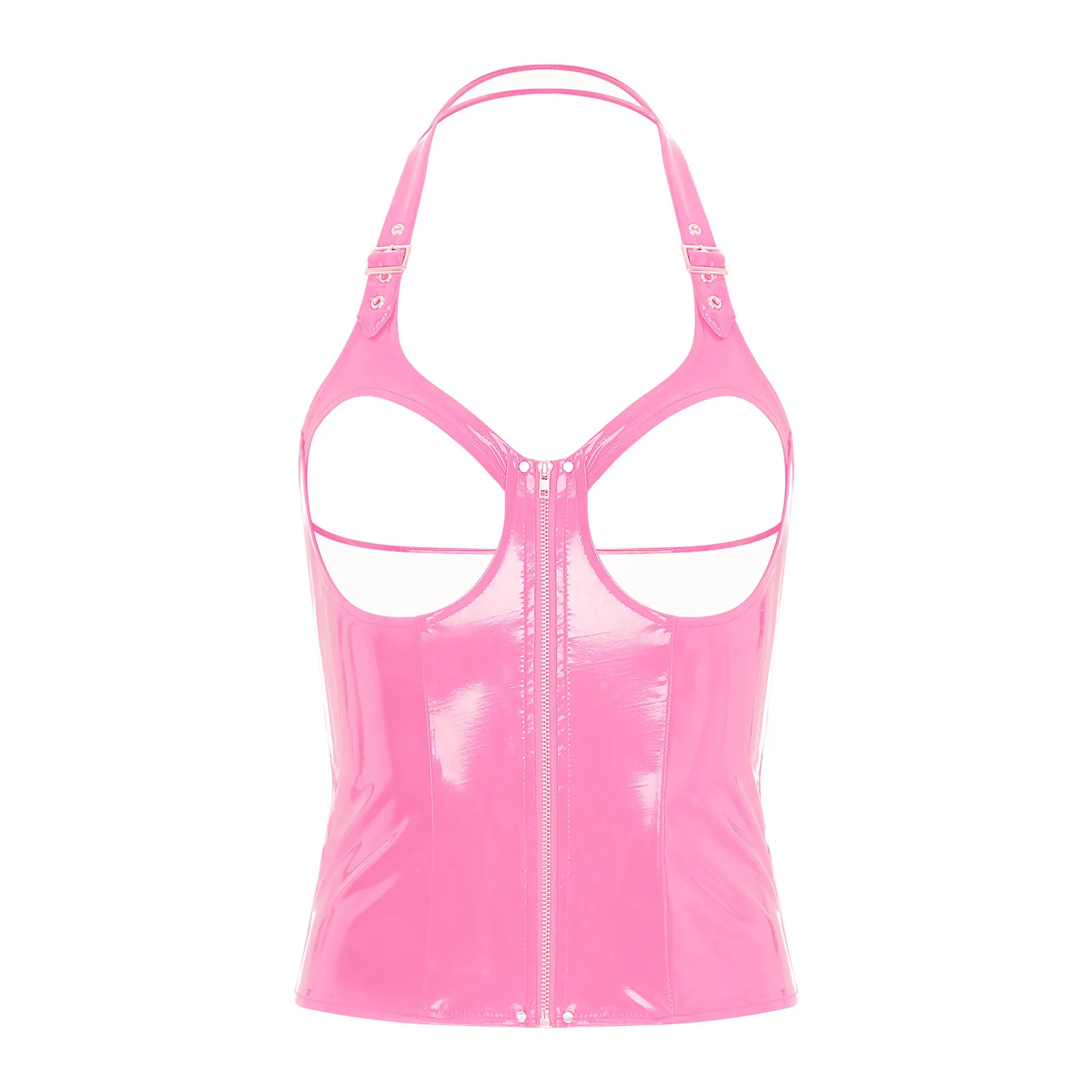 Womens Halter Open Bra Corset Top Exotic Patent Leather Bustier Crop Top Clubwear Front Zipper Lingerie for Nightclub Rave Night
Womens Halter Open Bra Corset Top Exotic Patent Leather Bustier Crop Top Clubwear Front Zipper Lingerie for Nightclub Rave Night
