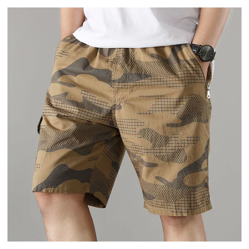 

Шорты-карго мужские тонкие, летние камуфляжные рабочие штаны, свободные хлопковые повседневные штаны для дома, прямые с эластичным поясом