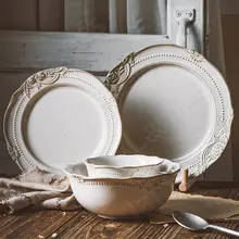 Ceramic Dinner Plate European Style Plates Vintage Relief Tableware Steak Pasta Dishes Dessert Cake Vegetable Salad Plates Set