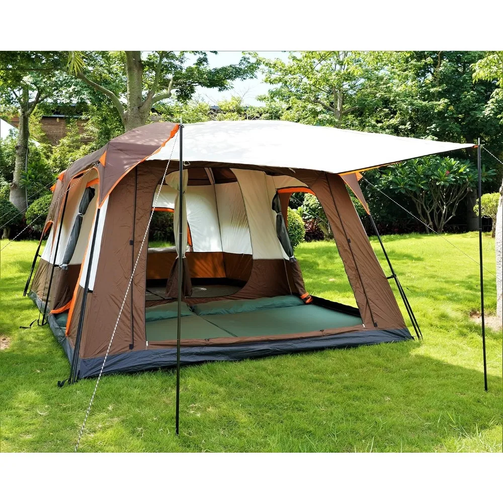 

Палатка для кемпинга на 12 человек, 2 комнаты, 3 двери и 3 окна с сеткой, водонепроницаемая двухслойная большая палатка, палатка для кемпинга