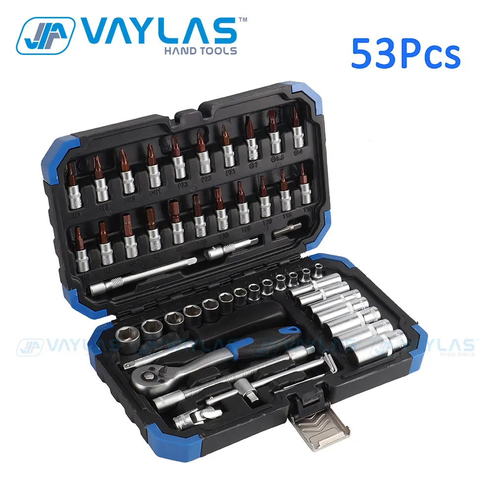 

53Pcs 1/4" Drive Socket Screwdriver Bit Ratchet Socket Wrench Tools Set Household Universal Sockets Set with Blow Case