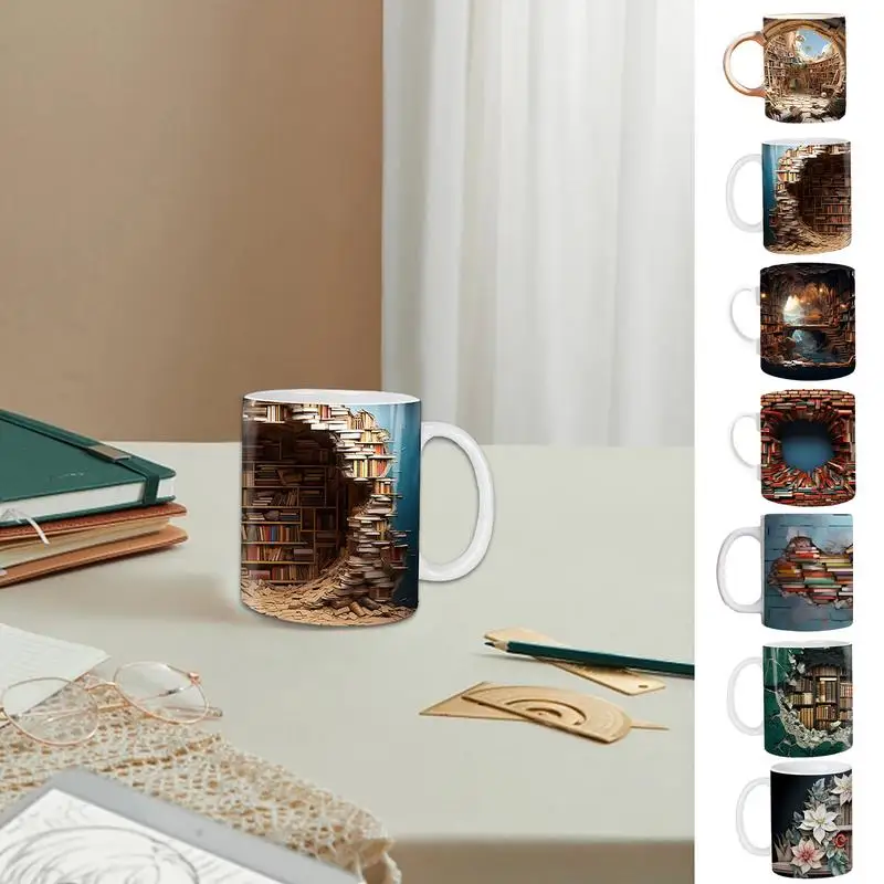 

350 мл книжная полка, кружка, керамическая кофейная кружка, креативные кружки для напитков с 3D цветным рисунком, портативная термостойкая чайная чашка для любителей книг