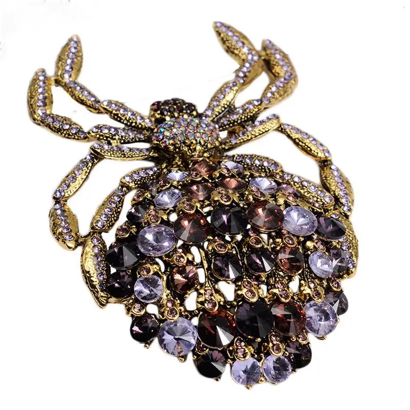 

Luxurious Amethyst Zircon Spider Brooch Ladies Delicate Elegant Dress Jewelry and Accessories