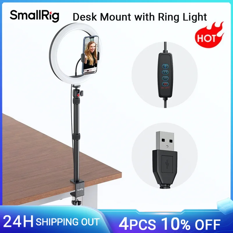 SmallRig 10" LED Ring Light with Extendable Desk Mount & Phone Holder Encore DT-40 USB Conference Light for Live Stream YouTube
SmallRig 10" LED Ring Light with Extendable Desk Mount & Phone Holder Encore DT-40 USB Conference Light for Live Stream YouTube