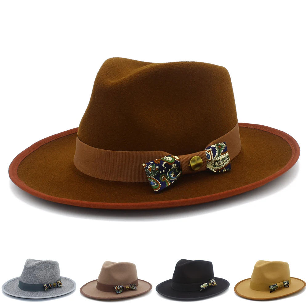 

Men Women Fedora Hats Casual Vintage Autumn Winter Caps Bowknot Jazz Designed Outdoor Britain Derby Luxury Hat Trilby Caps
