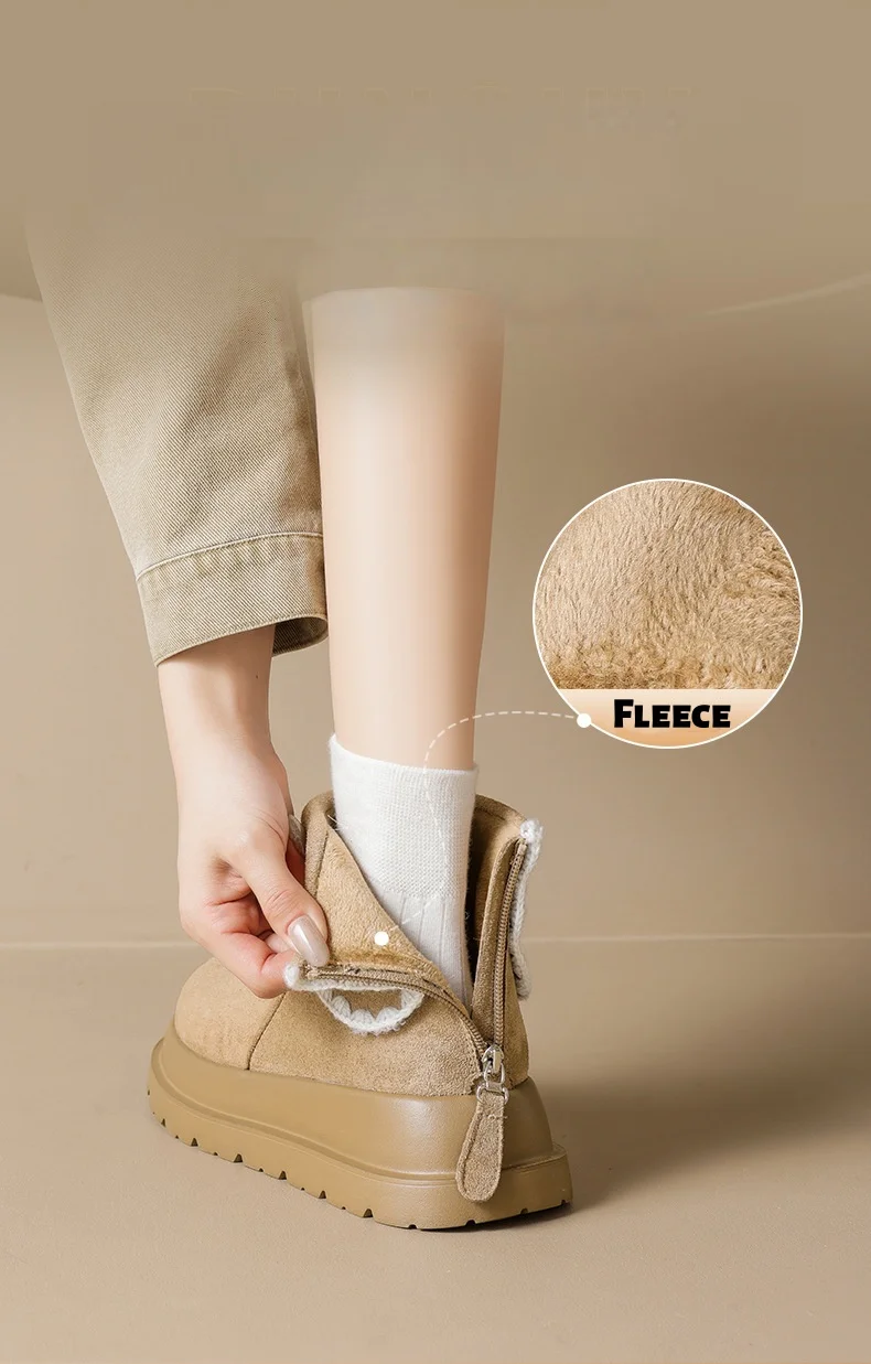 أحذية نسائية للثلج بنعل سميك، أحذية شتوية دافئة مبطنة بالفرو الناعم والمتين أحذية نسائية للثلج بنعل سميك، أحذية شتوية دافئة مبطنة بالفرو الناعم والمتين