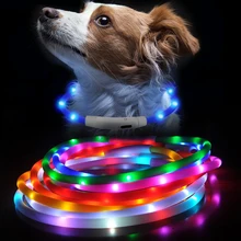 LED Stripe Pet Flashing Soft Silicone Collar USB Rechargeable Glowing Necklace for Safety Night Walking Electric Dog Collar Neon