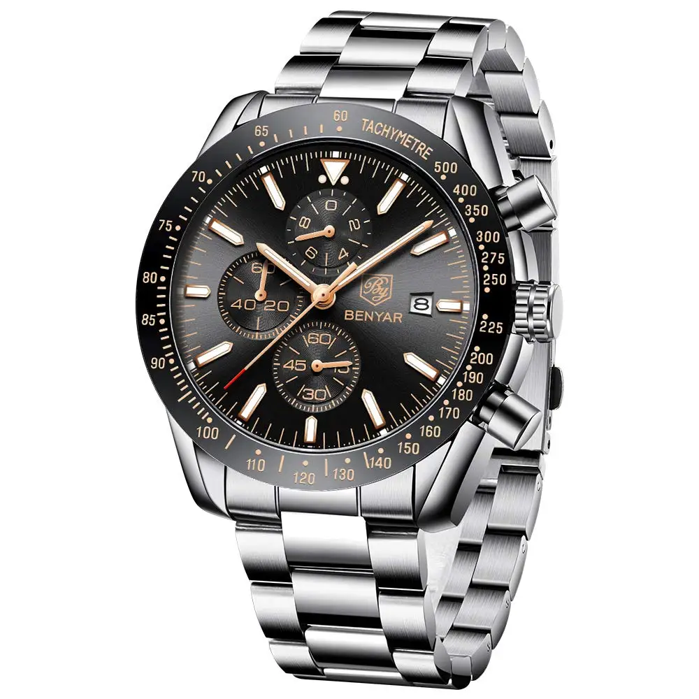 BENYAR Men's Watch Business Chronograph Quartz Movement 30M Waterproof Classic Elegant Men's Fashion Stainless Steel Men Watch
BENYAR Men's Watch Business Chronograph Quartz Movement 30M Waterproof Classic Elegant Men's Fashion Stainless Steel Men Watch