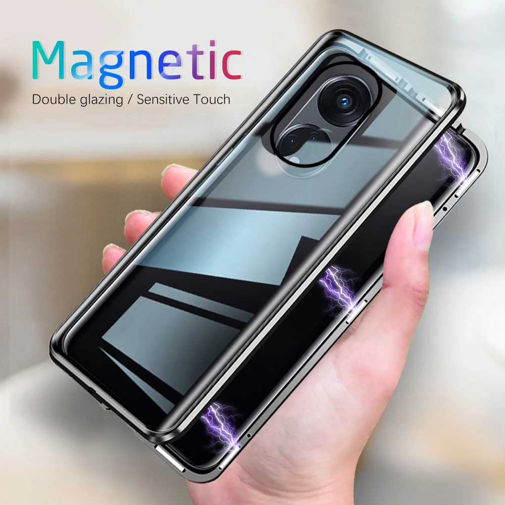 

Magnetic Adsorption Case For OPPO A31 A33 A53S 5G A54 5G A54S A57 4G A57s Built-in Magnet Case Front and Back Glass Cover