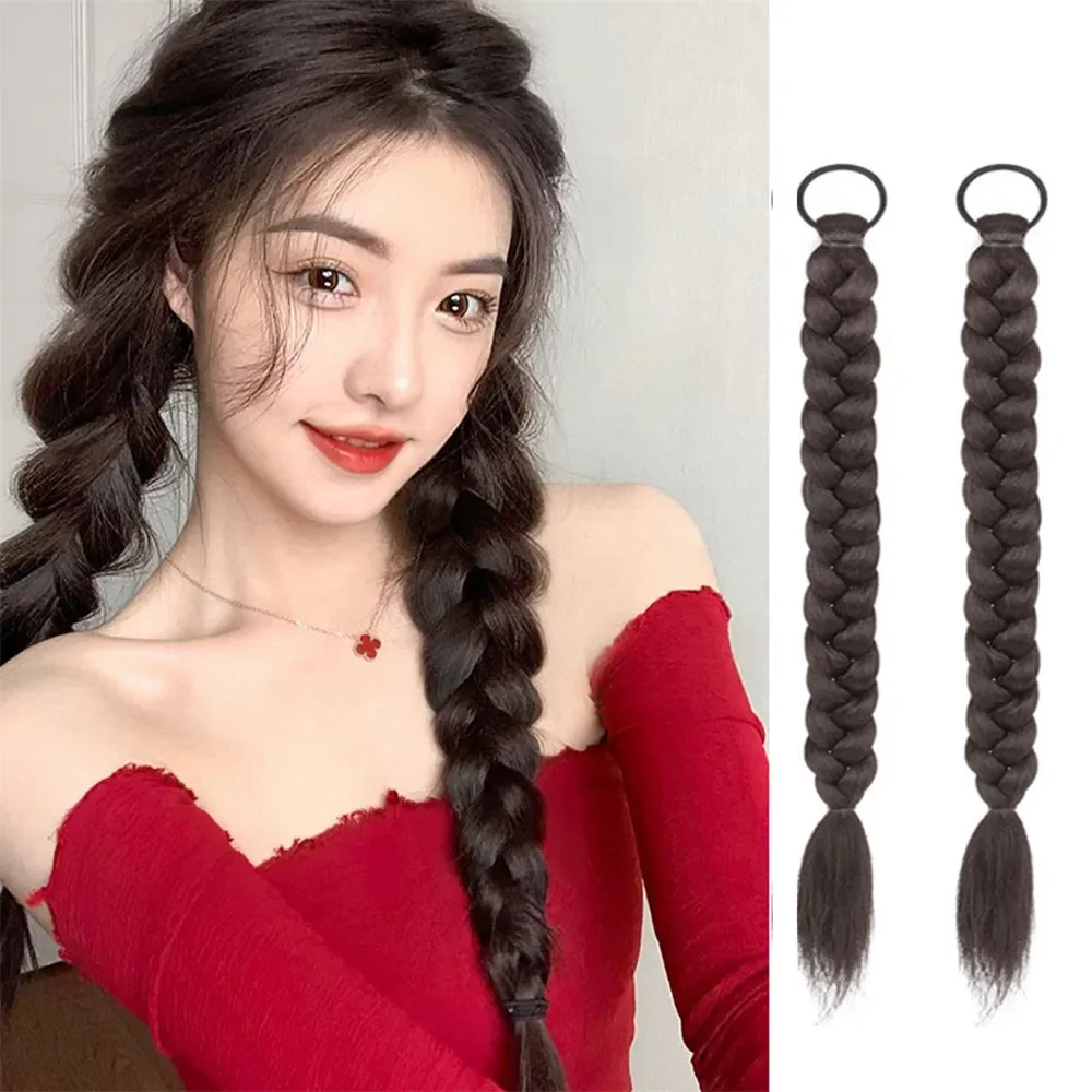 

Synthetic Braided Twist Braids ponytail Hair Extension Black Natural Wig Long Ponytail Hair Band Rubber Band Women's Wig