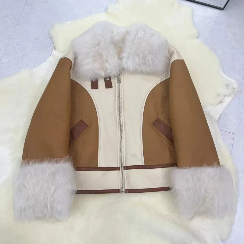 

Women Coat Winter Short Length 2023 New Luxurious Atmosphere Natural Real Sheepskin Jacket Fox Fur Collar Thick Warm