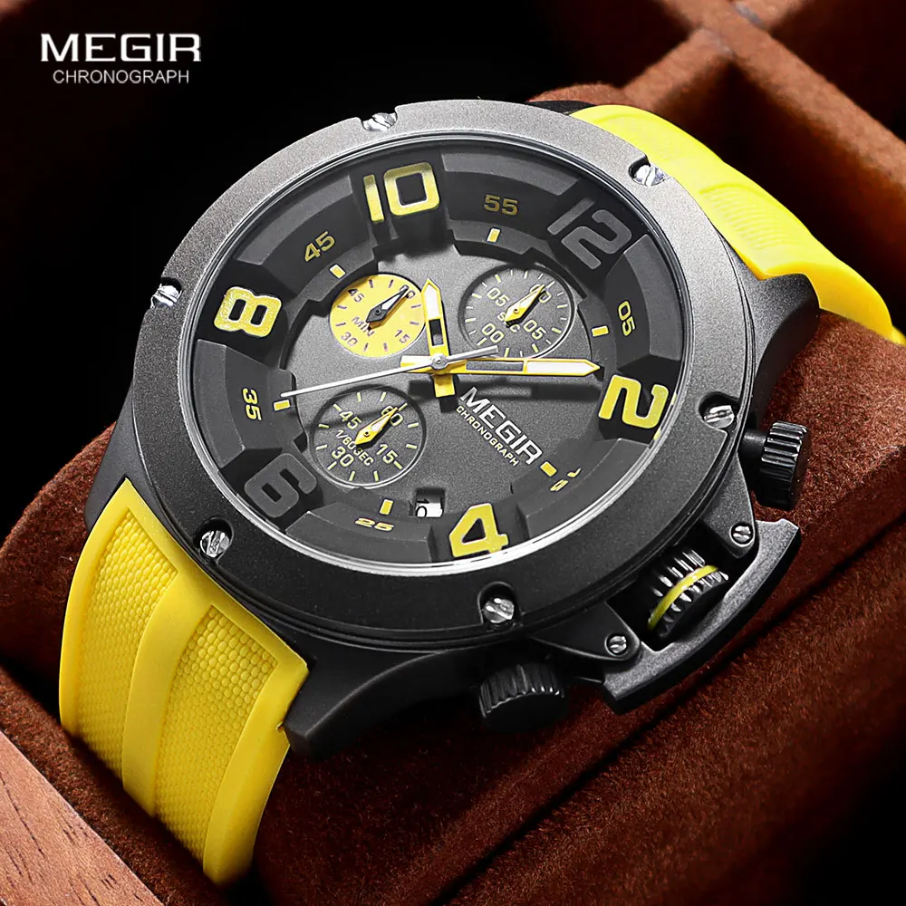 

MEGIR Big Dial Sport Quartz Watch for Men Fashion Waterproof Chronograph Wristwatch with Date Silicone Strap Luminous Hands 8115