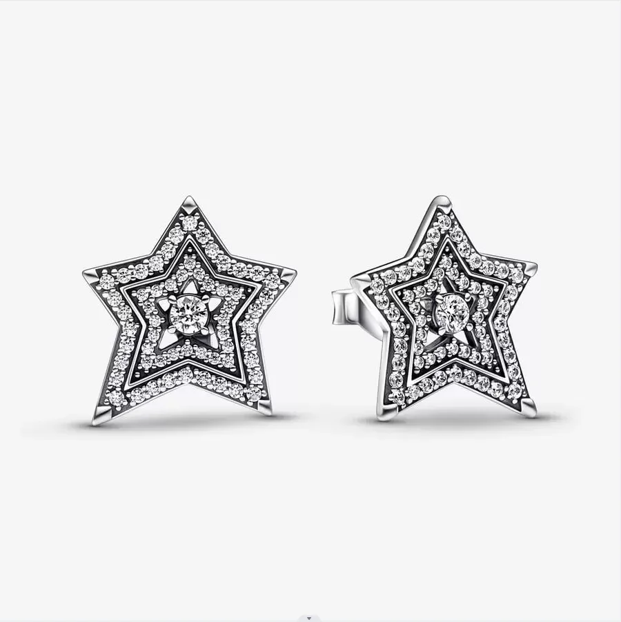 

2022 New 925 Sterling Silver Celestial Asymmetric Star Stud Earrings For Women Fashion Luxury Crystal Earrings DIY jewelry