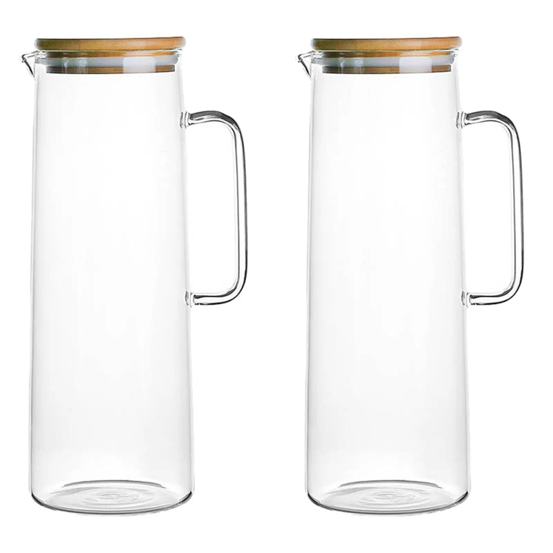 

2X л стеклянный кувшин для воды с ручкой бамбуковая крышка термостойкий Горячий чайник емкость кувшин для чая кувшин для воды кувшин для сока