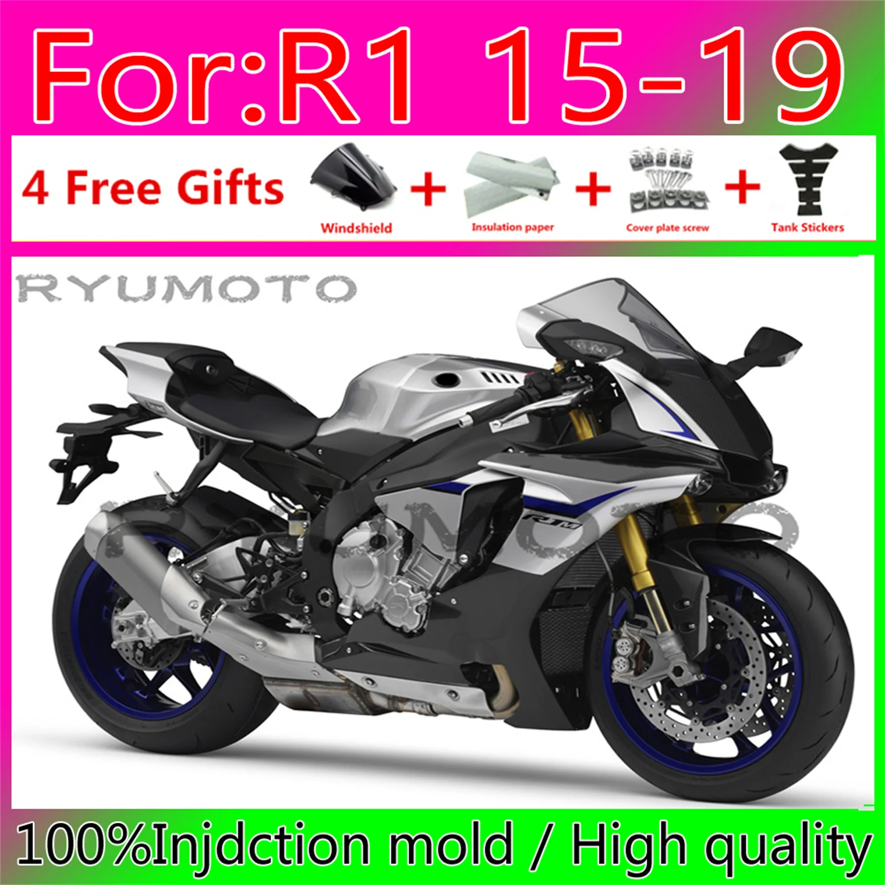 New ABS whole Fairing kit 100% fitment for YAMAHA YZFR1 2015 2016 2017 2018 2019 YZF R1 15 16 17 18 19 YZF1000 Fairings silver
New ABS whole Fairing kit 100% fitment for YAMAHA YZFR1 2015 2016 2017 2018 2019 YZF R1 15 16 17 18 19 YZF1000 Fairings silver