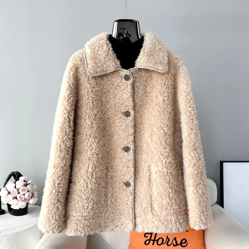 

Pellet Lamb Wool Loose Style Coat Female Short 2023 Fall and Winter Sheep Shearling Warm Winter Jacket JT430