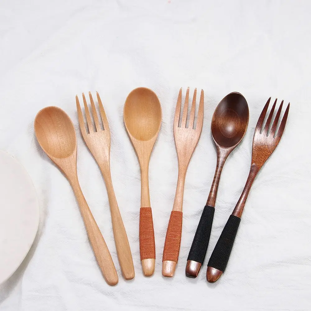 

Wooden 2PCS Soups Kitchen Supplies Cereal Rice Spoon Dinnerware Sets Tableware Fork