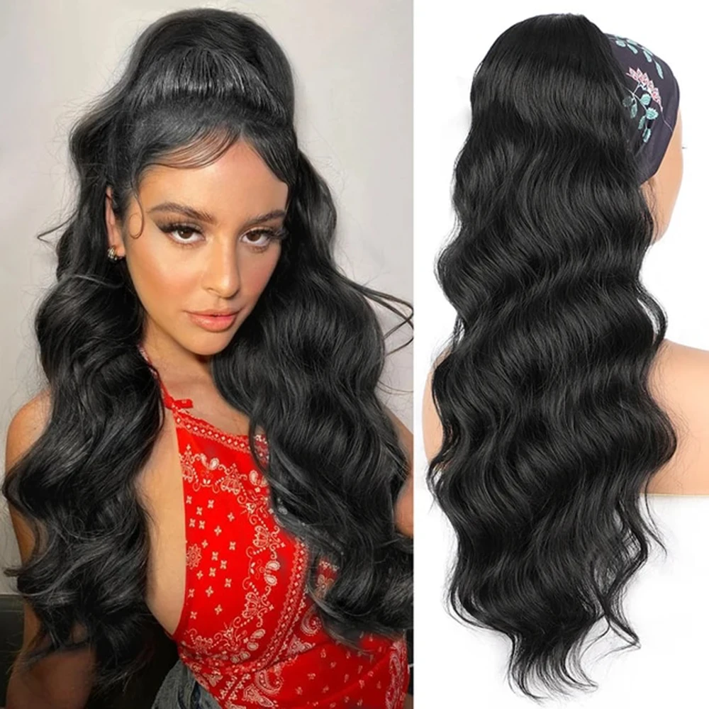 

Body Wave Ponytail Wrap Around Ponytail 22 24 26inches Brazilian Human Hair Drawstring Ponytail #1B Clip In Ponytail Extensions