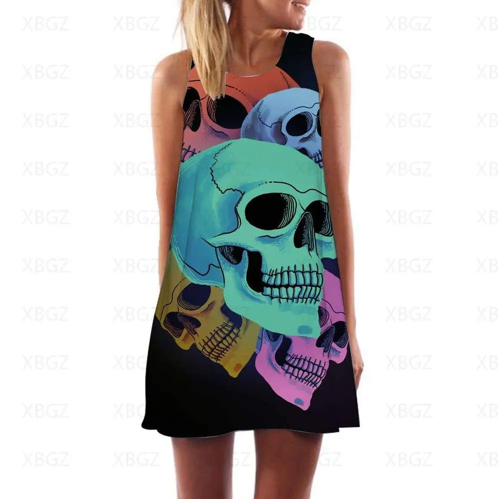 

Elegant Dresses for Women Sling Mini Dress Skull Flower Prom Loose Y2k Sleeveless Boho Fashion Sexy Print Party Gothic Evening