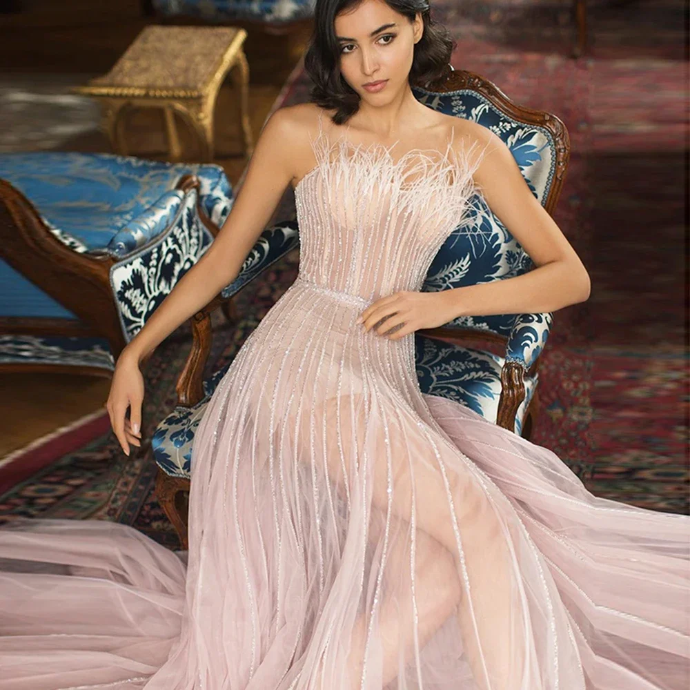 MANRAY Luxury Pink Feathers Dubai Evening Dresses for Women Wedding Party Arabic Long Elegant Formal Prom Dresses Tulle
MANRAY Luxury Pink Feathers Dubai Evening Dresses for Women Wedding Party Arabic Long Elegant Formal Prom Dresses Tulle