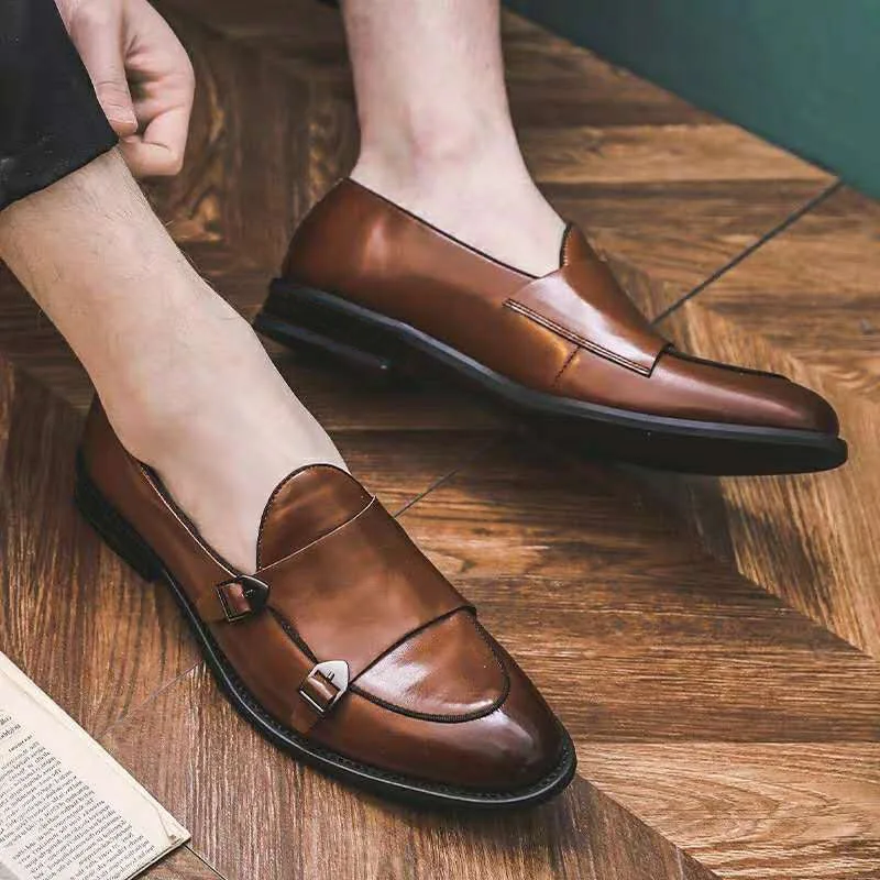 2021 мужские модные модельные туфли из искусственной кожи с ремешком