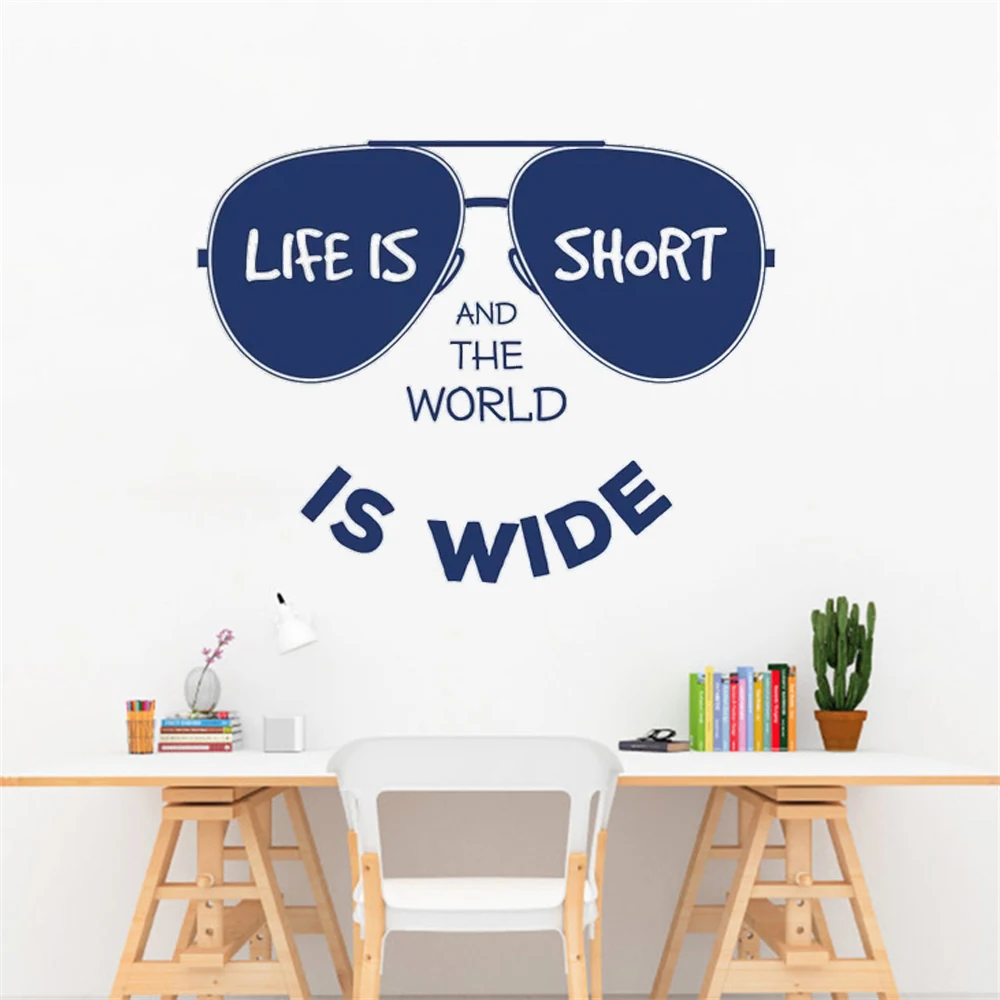 Sunglasses Wall Stickers Life Is Short And The World Is Wide Quotes Decals Vinyl Beach Livingroom Decor Murals HJ1200
Sunglasses Wall Stickers Life Is Short And The World Is Wide Quotes Decals Vinyl Beach Livingroom Decor Murals HJ1200